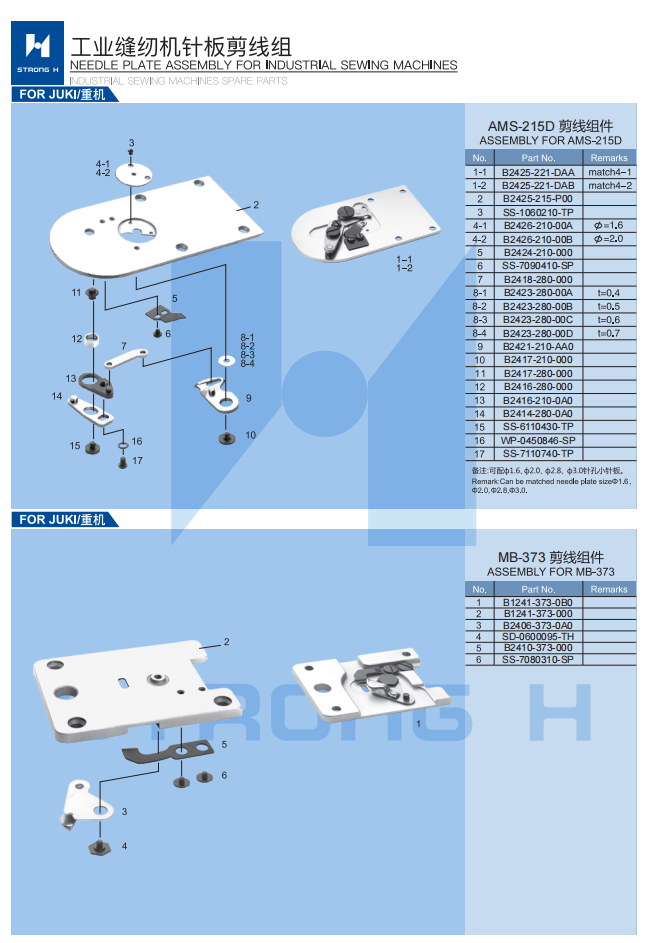STRONG H -  Montaj placa acului și ansamblare cursă navetă pentru mașini de cusut Industriale