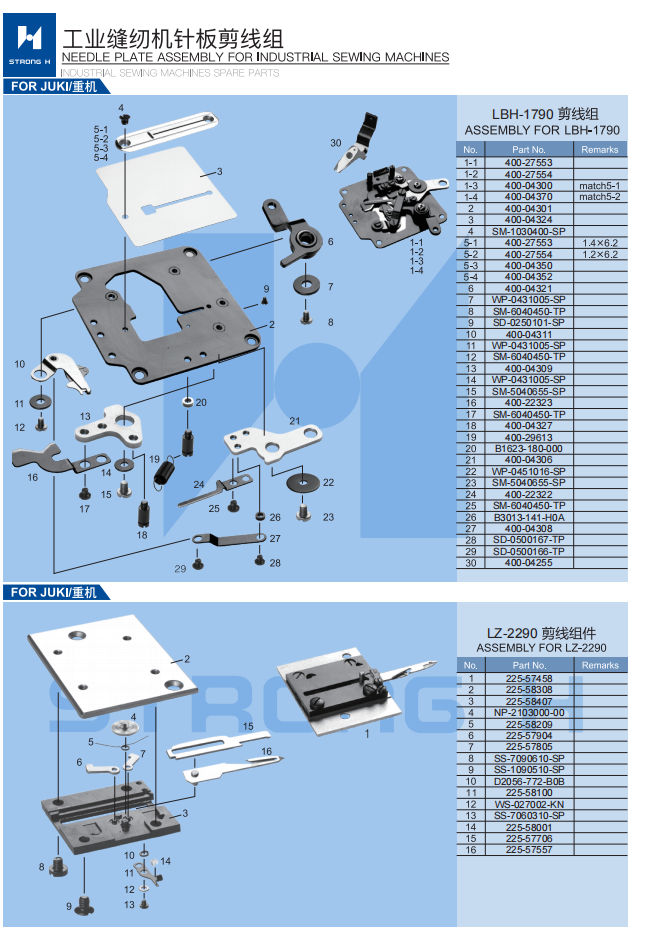 STRONG H -  Montaj placa acului și ansamblare cursă navetă pentru mașini de cusut Industriale