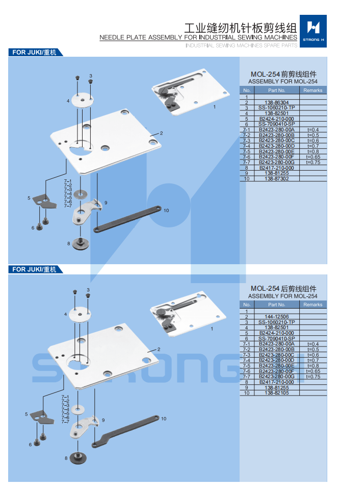 STRONG H -  Montaj placa acului și ansamblare cursă navetă pentru mașini de cusut Industriale