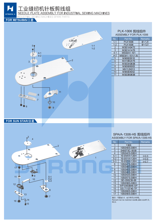 STRONG H -  Montaj placa acului și ansamblare cursă navetă pentru mașini de cusut Industriale
