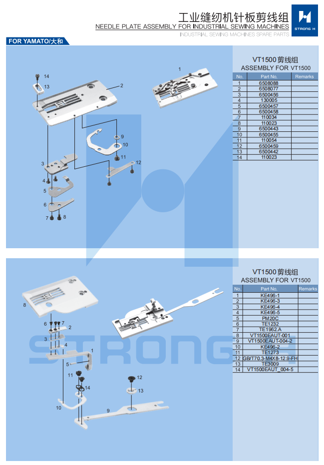 STRONG H -  Montaj placa acului și ansamblare cursă navetă pentru mașini de cusut Industriale