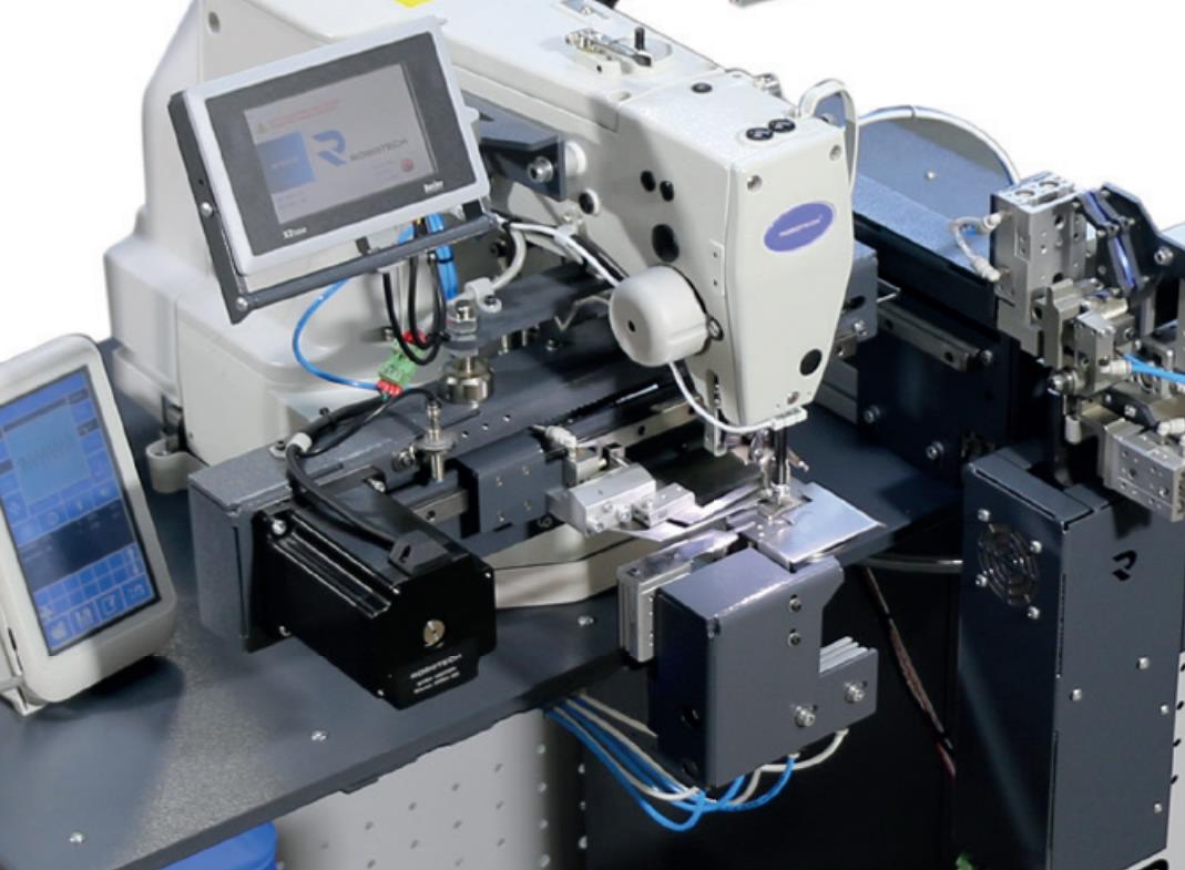 AS 5200 US ROBOTECH - Mașină de cusut Industrială automată de atașare a buclelor pentru agățarea umerașelor din satin și nylon, cu tăiere ultrasonică și sistem de reglare a lungimii buclei.