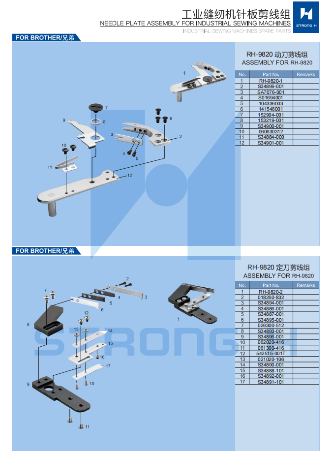 STRONG H -  Montaj placa acului și ansamblare cursă navetă pentru mașini de cusut Industriale